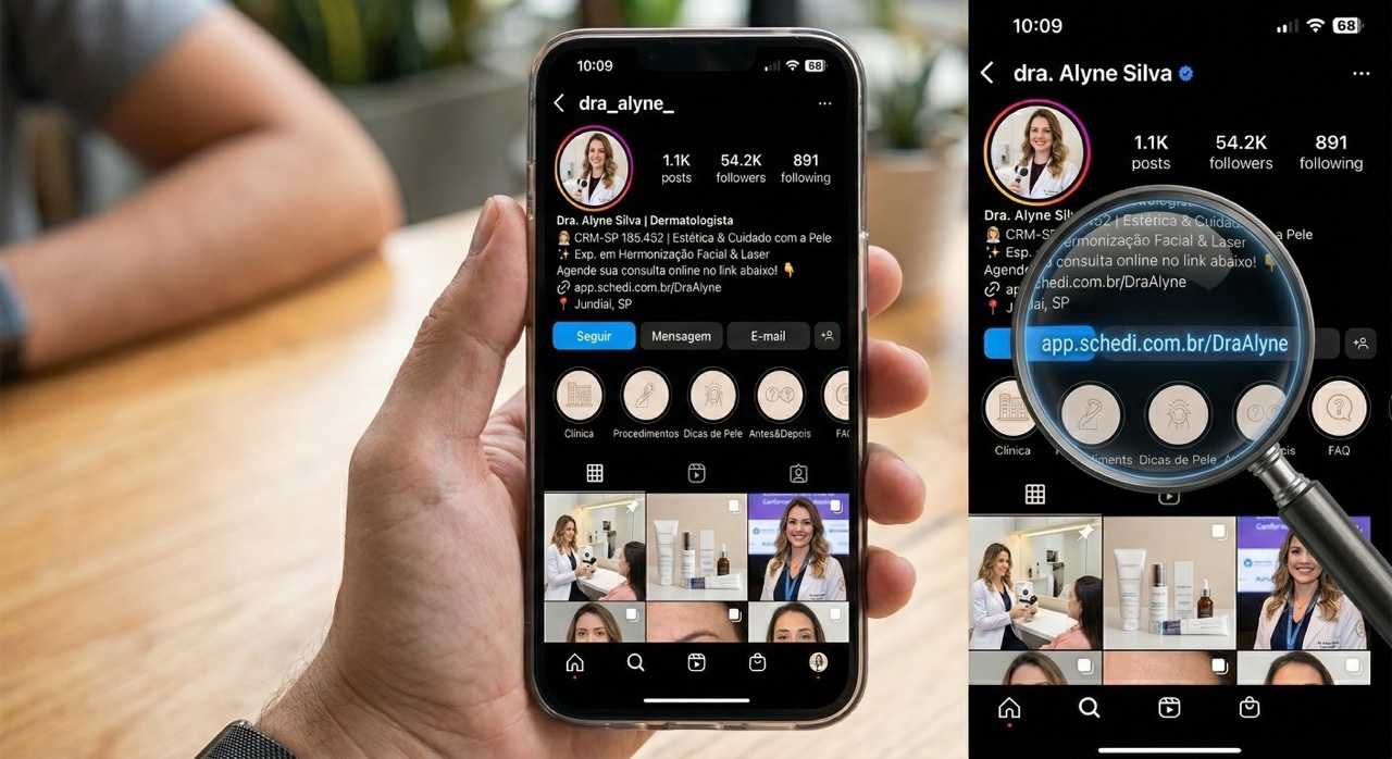 Exemplo de como divulgar o link de agendamento no Instagram